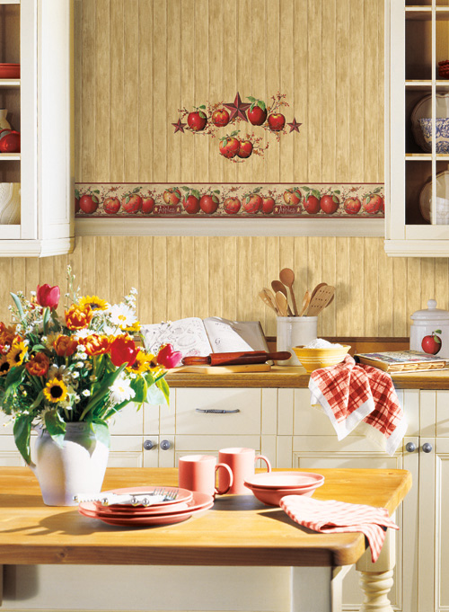 Country Apples + Bead board wallpaper 